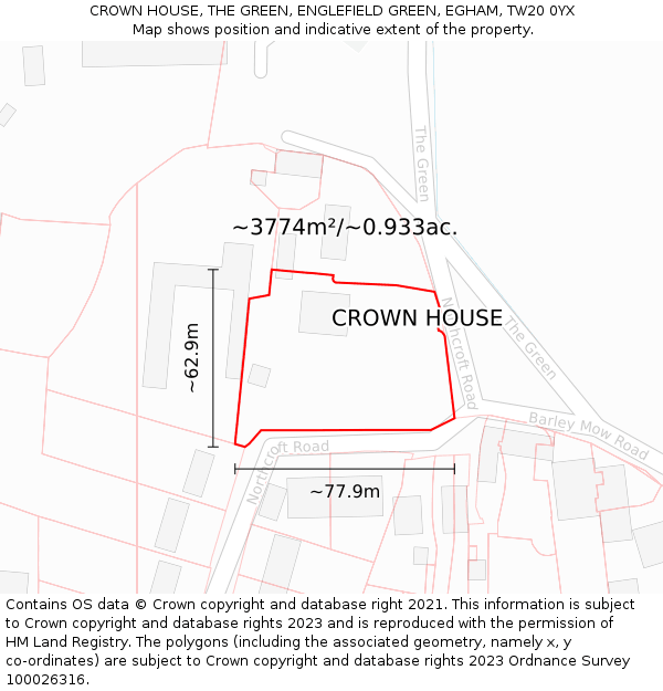 CROWN HOUSE, THE GREEN, ENGLEFIELD GREEN, EGHAM, TW20 0YX: Plot and title map