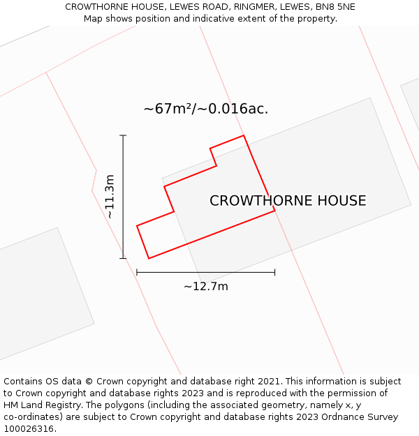 CROWTHORNE HOUSE, LEWES ROAD, RINGMER, LEWES, BN8 5NE: Plot and title map