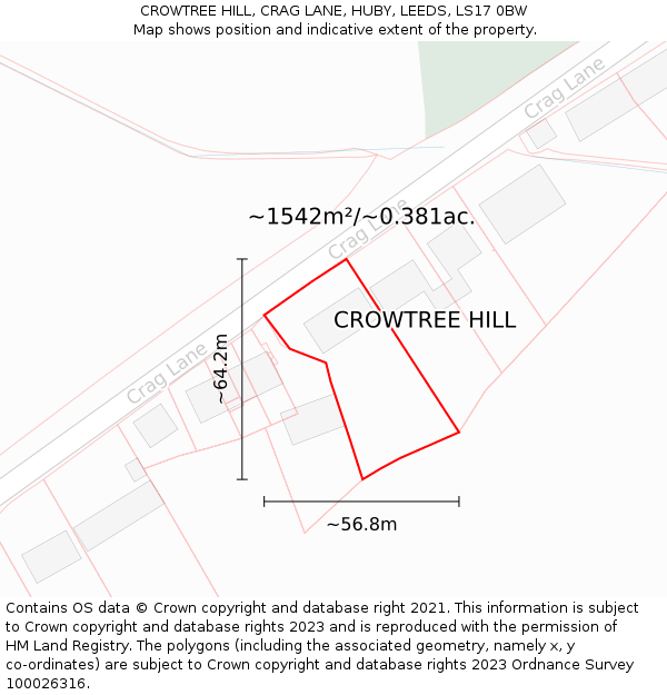 CROWTREE HILL, CRAG LANE, HUBY, LEEDS, LS17 0BW: Plot and title map