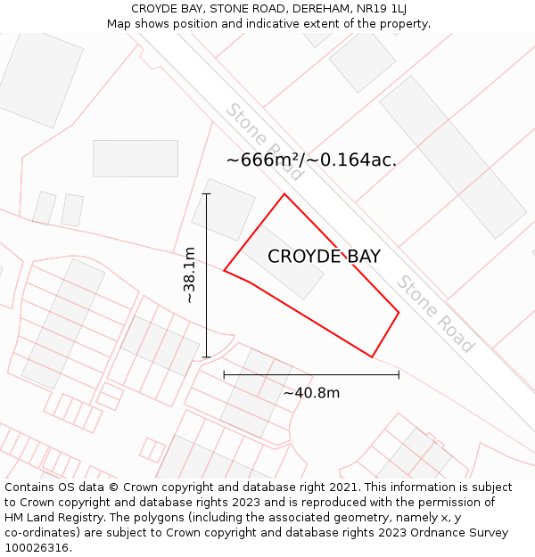 CROYDE BAY, STONE ROAD, DEREHAM, NR19 1LJ: Plot and title map