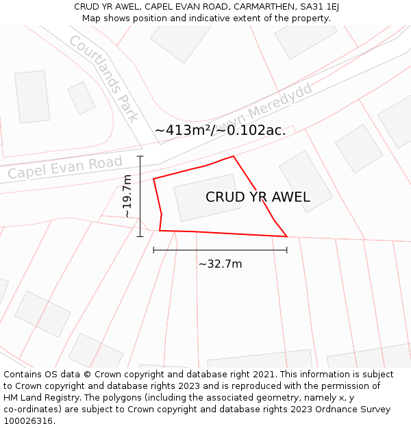 CRUD YR AWEL, CAPEL EVAN ROAD, CARMARTHEN, SA31 1EJ: Plot and title map