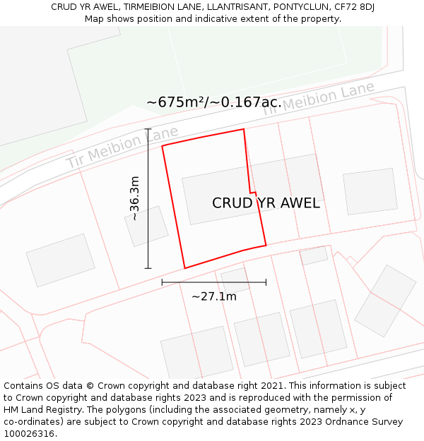 CRUD YR AWEL, TIRMEIBION LANE, LLANTRISANT, PONTYCLUN, CF72 8DJ: Plot and title map