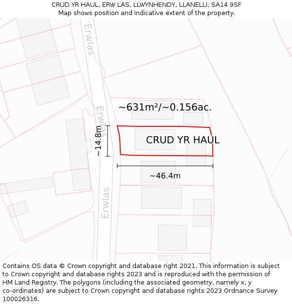 CRUD YR HAUL, ERW LAS, LLWYNHENDY, LLANELLI, SA14 9SF: Plot and title map