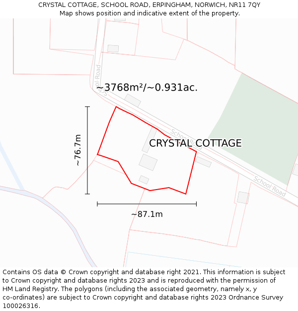 CRYSTAL COTTAGE, SCHOOL ROAD, ERPINGHAM, NORWICH, NR11 7QY: Plot and title map