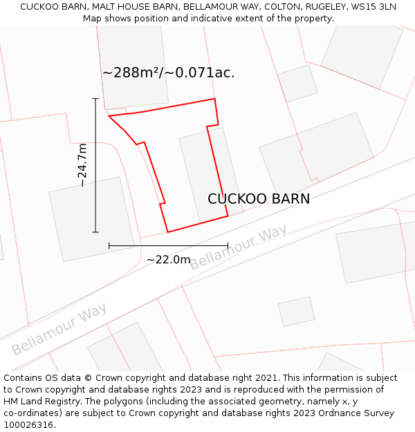 CUCKOO BARN, MALT HOUSE BARN, BELLAMOUR WAY, COLTON, RUGELEY, WS15 3LN: Plot and title map