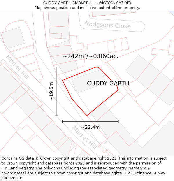 CUDDY GARTH, MARKET HILL, WIGTON, CA7 9EY: Plot and title map