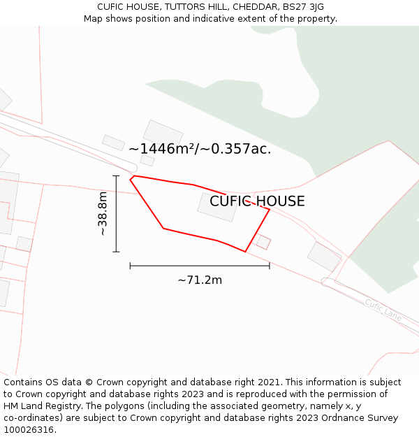 CUFIC HOUSE, TUTTORS HILL, CHEDDAR, BS27 3JG: Plot and title map