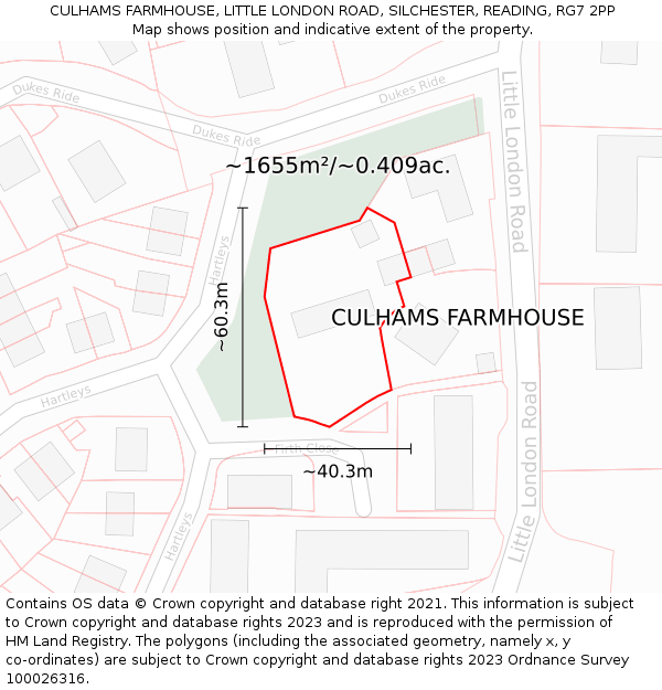 CULHAMS FARMHOUSE, LITTLE LONDON ROAD, SILCHESTER, READING, RG7 2PP: Plot and title map