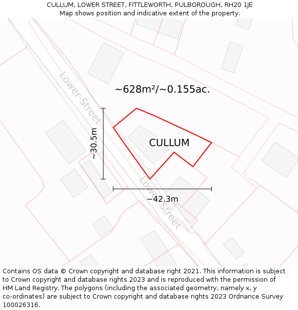 CULLUM, LOWER STREET, FITTLEWORTH, PULBOROUGH, RH20 1JE: Plot and title map