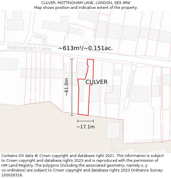 CULVER, MOTTINGHAM LANE, LONDON, SE9 4RW: Plot and title map