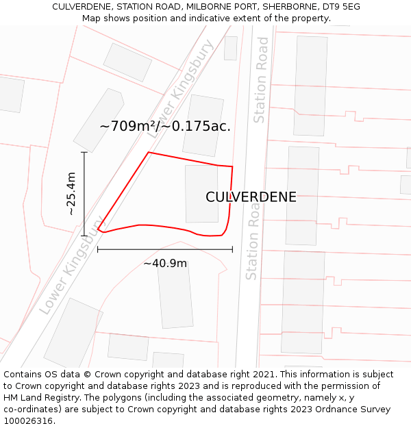 CULVERDENE, STATION ROAD, MILBORNE PORT, SHERBORNE, DT9 5EG: Plot and title map