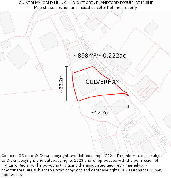 CULVERHAY, GOLD HILL, CHILD OKEFORD, BLANDFORD FORUM, DT11 8HF: Plot and title map