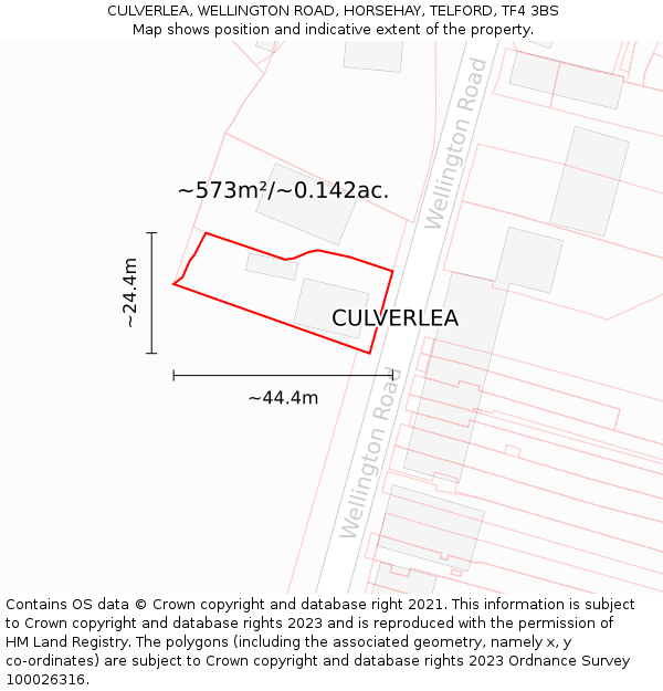 CULVERLEA, WELLINGTON ROAD, HORSEHAY, TELFORD, TF4 3BS: Plot and title map