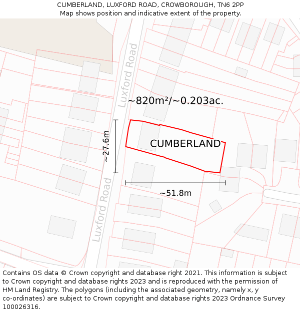 CUMBERLAND, LUXFORD ROAD, CROWBOROUGH, TN6 2PP: Plot and title map