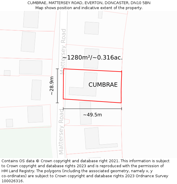 CUMBRAE, MATTERSEY ROAD, EVERTON, DONCASTER, DN10 5BN: Plot and title map