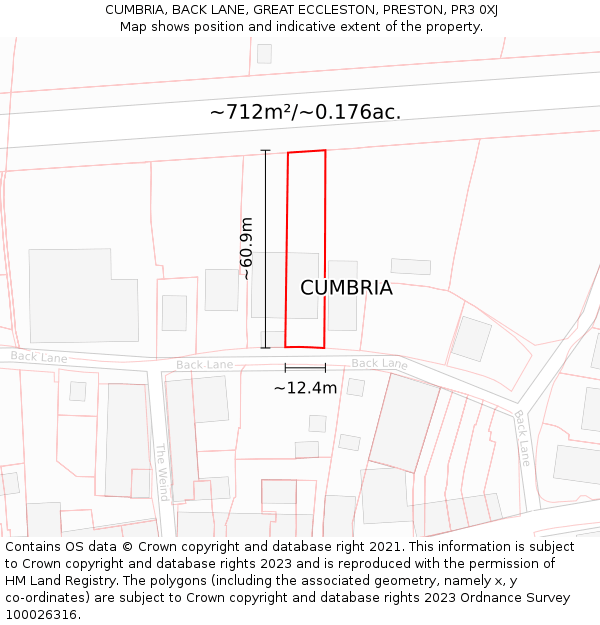 CUMBRIA, BACK LANE, GREAT ECCLESTON, PRESTON, PR3 0XJ: Plot and title map