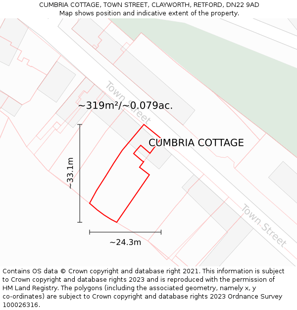 CUMBRIA COTTAGE, TOWN STREET, CLAYWORTH, RETFORD, DN22 9AD: Plot and title map