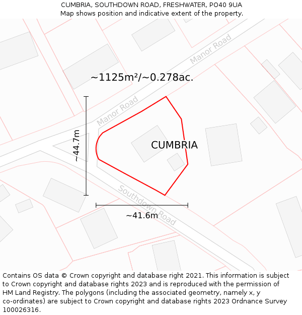 CUMBRIA, SOUTHDOWN ROAD, FRESHWATER, PO40 9UA: Plot and title map