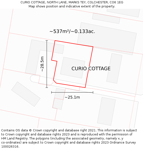 CURIO COTTAGE, NORTH LANE, MARKS TEY, COLCHESTER, CO6 1EG: Plot and title map