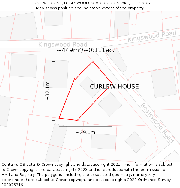 CURLEW HOUSE, BEALSWOOD ROAD, GUNNISLAKE, PL18 9DA: Plot and title map