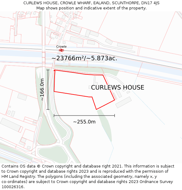 CURLEWS HOUSE, CROWLE WHARF, EALAND, SCUNTHORPE, DN17 4JS: Plot and title map