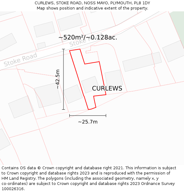 CURLEWS, STOKE ROAD, NOSS MAYO, PLYMOUTH, PL8 1DY: Plot and title map