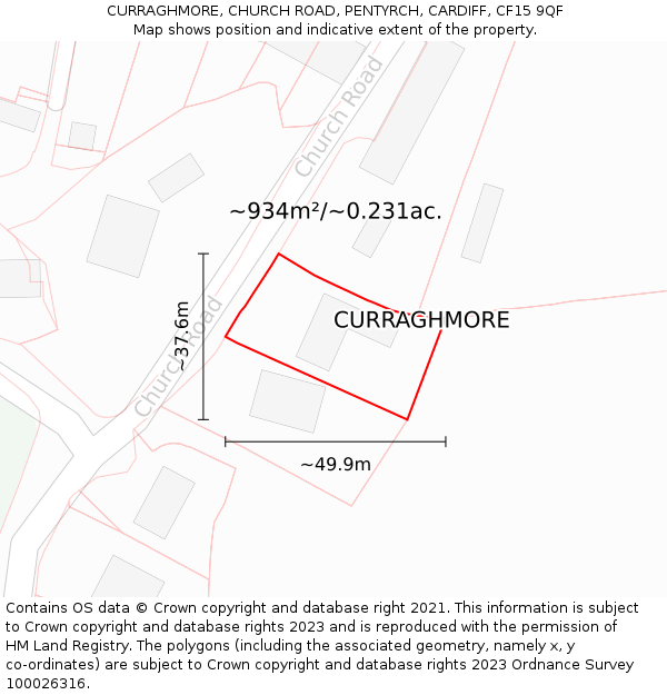 CURRAGHMORE, CHURCH ROAD, PENTYRCH, CARDIFF, CF15 9QF: Plot and title map