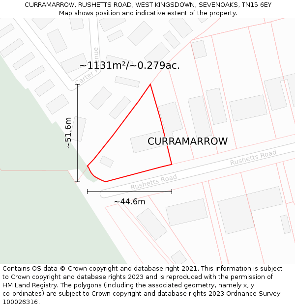 CURRAMARROW, RUSHETTS ROAD, WEST KINGSDOWN, SEVENOAKS, TN15 6EY: Plot and title map