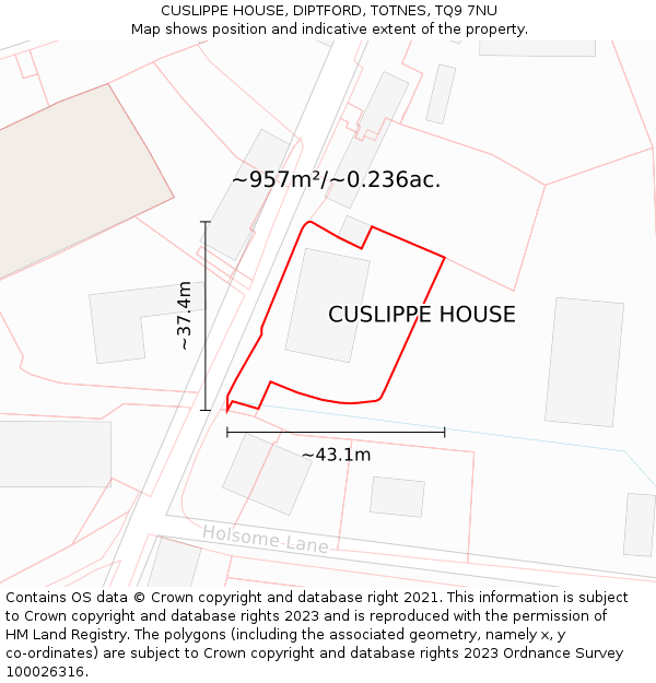 CUSLIPPE HOUSE, DIPTFORD, TOTNES, TQ9 7NU: Plot and title map