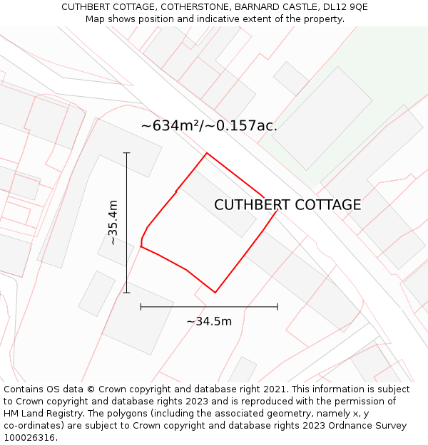 CUTHBERT COTTAGE, COTHERSTONE, BARNARD CASTLE, DL12 9QE: Plot and title map