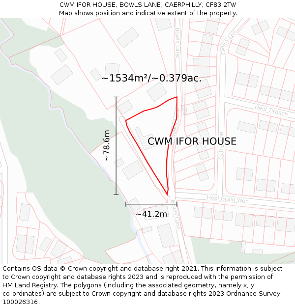 CWM IFOR HOUSE, BOWLS LANE, CAERPHILLY, CF83 2TW: Plot and title map