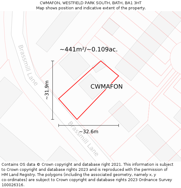 CWMAFON, WESTFIELD PARK SOUTH, BATH, BA1 3HT: Plot and title map