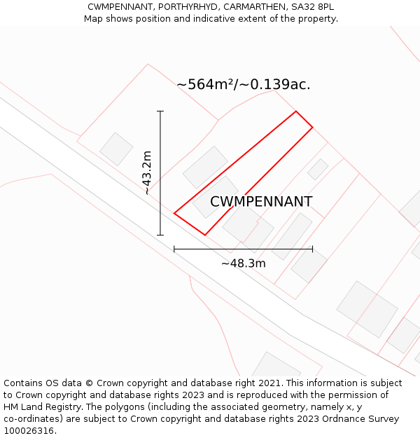 CWMPENNANT, PORTHYRHYD, CARMARTHEN, SA32 8PL: Plot and title map