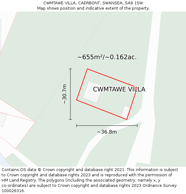 CWMTAWE VILLA, CAERBONT, SWANSEA, SA9 1SW: Plot and title map