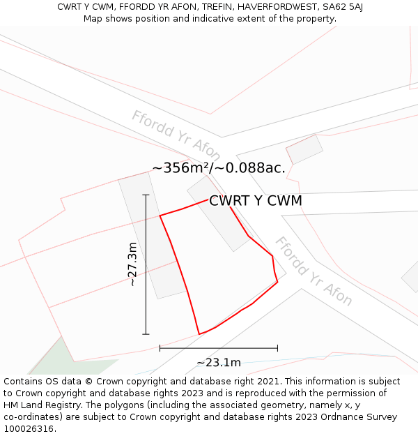 CWRT Y CWM, FFORDD YR AFON, TREFIN, HAVERFORDWEST, SA62 5AJ: Plot and title map