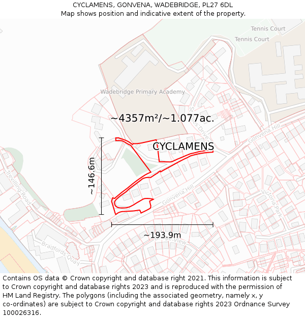 CYCLAMENS, GONVENA, WADEBRIDGE, PL27 6DL: Plot and title map