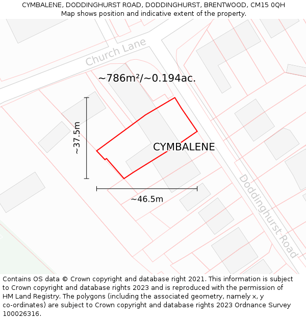 CYMBALENE, DODDINGHURST ROAD, DODDINGHURST, BRENTWOOD, CM15 0QH: Plot and title map