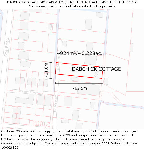 DABCHICK COTTAGE, MORLAIS PLACE, WINCHELSEA BEACH, WINCHELSEA, TN36 4LG: Plot and title map