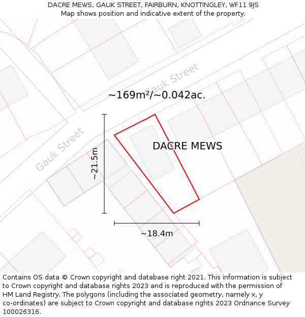 DACRE MEWS, GAUK STREET, FAIRBURN, KNOTTINGLEY, WF11 9JS: Plot and title map