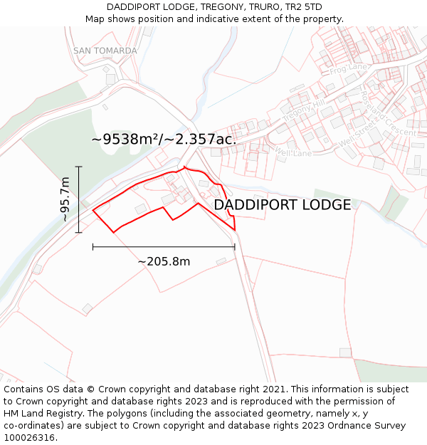 DADDIPORT LODGE, TREGONY, TRURO, TR2 5TD: Plot and title map