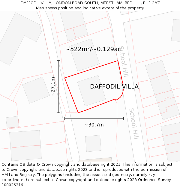 DAFFODIL VILLA, LONDON ROAD SOUTH, MERSTHAM, REDHILL, RH1 3AZ: Plot and title map