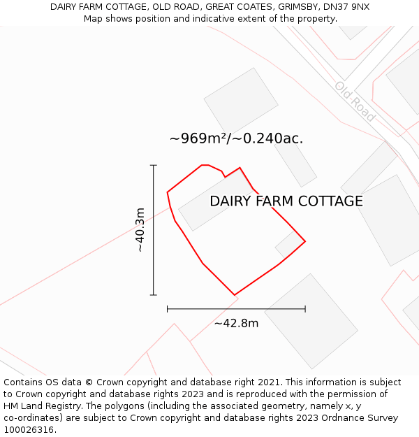 DAIRY FARM COTTAGE, OLD ROAD, GREAT COATES, GRIMSBY, DN37 9NX: Plot and title map