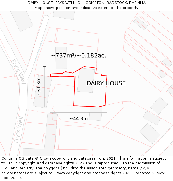 DAIRY HOUSE, FRYS WELL, CHILCOMPTON, RADSTOCK, BA3 4HA: Plot and title map