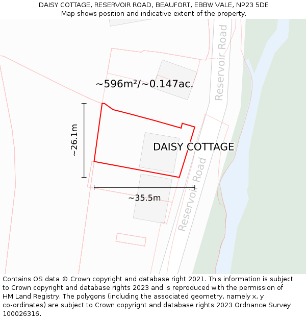 DAISY COTTAGE, RESERVOIR ROAD, BEAUFORT, EBBW VALE, NP23 5DE: Plot and title map