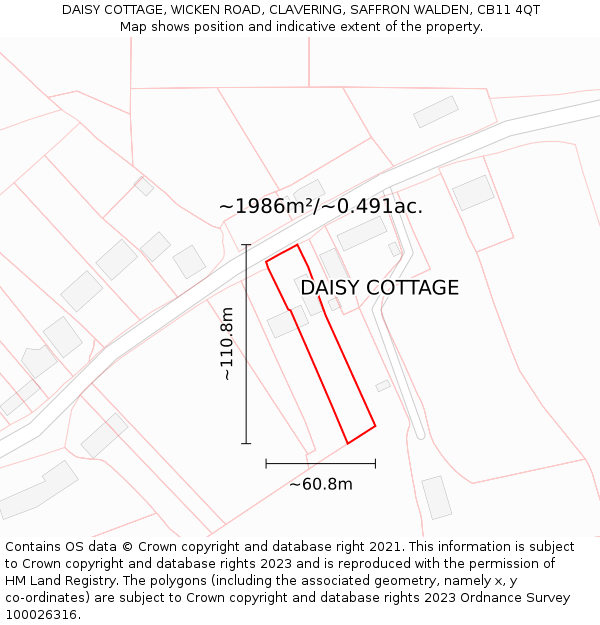 DAISY COTTAGE, WICKEN ROAD, CLAVERING, SAFFRON WALDEN, CB11 4QT: Plot and title map