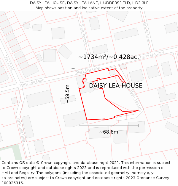 DAISY LEA HOUSE, DAISY LEA LANE, HUDDERSFIELD, HD3 3LP: Plot and title map