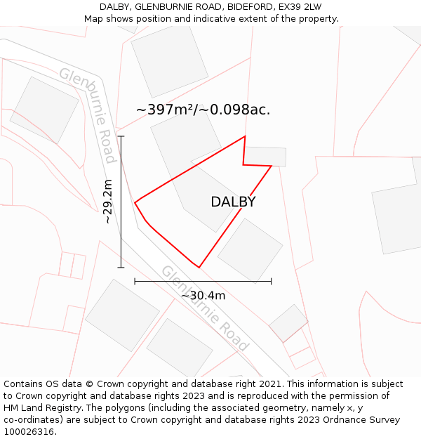 DALBY, GLENBURNIE ROAD, BIDEFORD, EX39 2LW: Plot and title map