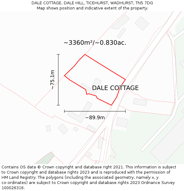 DALE COTTAGE, DALE HILL, TICEHURST, WADHURST, TN5 7DG: Plot and title map