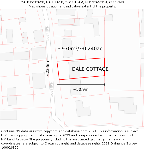 DALE COTTAGE, HALL LANE, THORNHAM, HUNSTANTON, PE36 6NB: Plot and title map