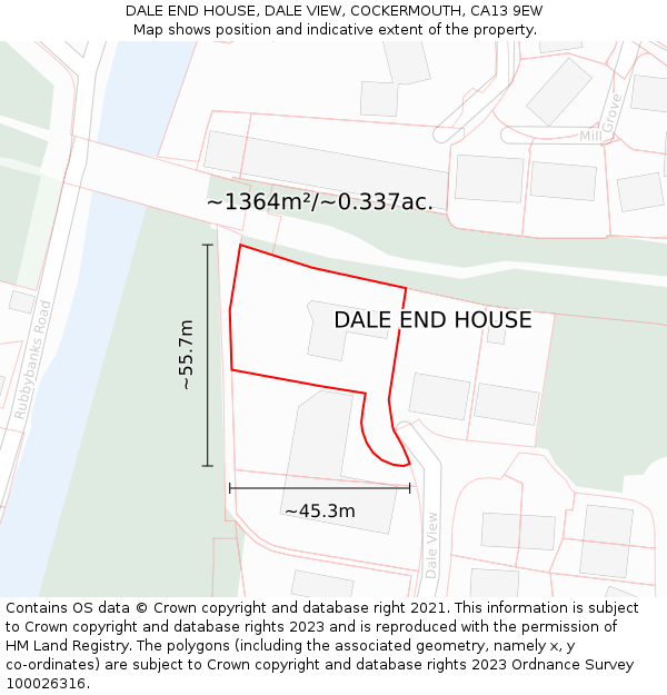 DALE END HOUSE, DALE VIEW, COCKERMOUTH, CA13 9EW: Plot and title map